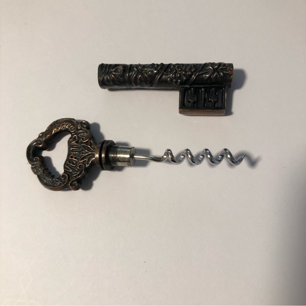 Vintage Brass - Corkscrew and Bottle Opener “In Vino Veritas “ Key